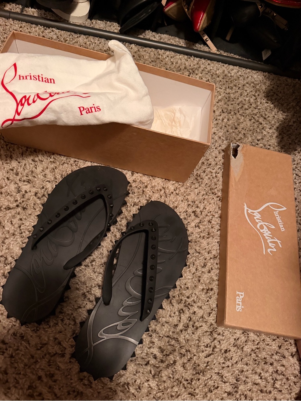 Christian Louboutin Black Studded Rubber Flip Flops - Picture 3 of 3